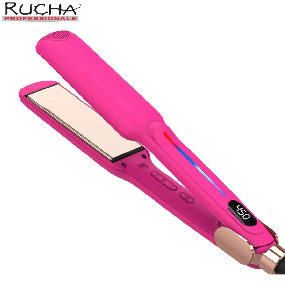 Hair Straightener Infrared 450℉ Titanium Wide Flat Iron 30s Fast Heating Curling Iron Pink Straightener and Curler 2 in 1 Styler