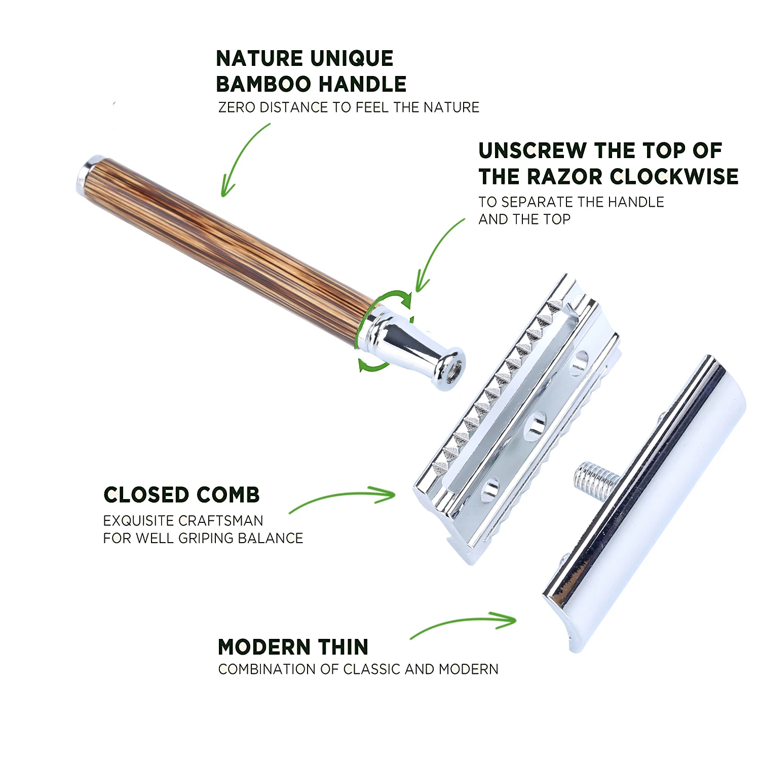 Vintage Shaver Stainless Steel Double Edge Safety Razor Set Shaving Tool Natural Bamboo Handle Manual Safety Razor Blade Shaver