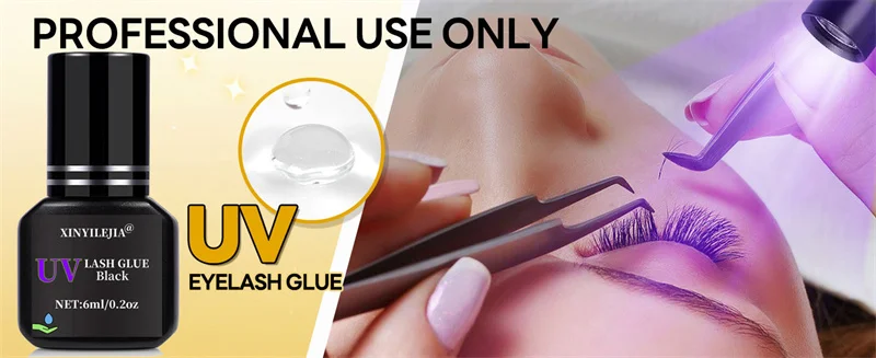 3 Bottles UV Eyelash Glue Gel 6ml Fake Lashes Eyelash Extension Adhesive Black Quick Dry Long-Lasting Professional Supplies Tool