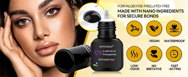 3 Bottles UV Eyelash Glue Gel 6ml Fake Lashes Eyelash Extension Adhesive Black Quick Dry Long-Lasting Professional Supplies Tool