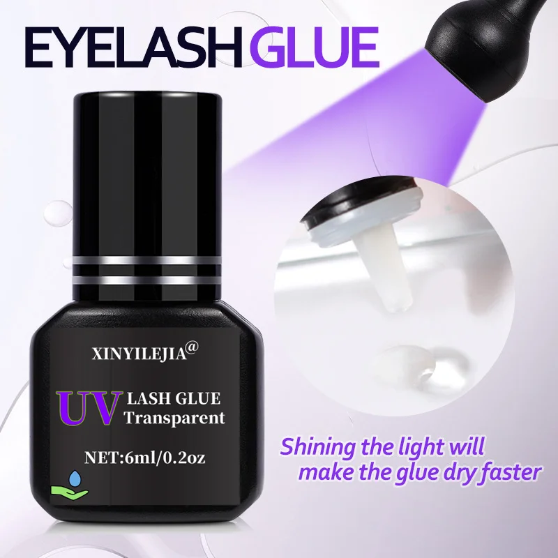 3 Bottles UV Eyelash Glue Gel 6ml Fake Lashes Eyelash Extension Adhesive Black Quick Dry Long-Lasting Professional Supplies Tool