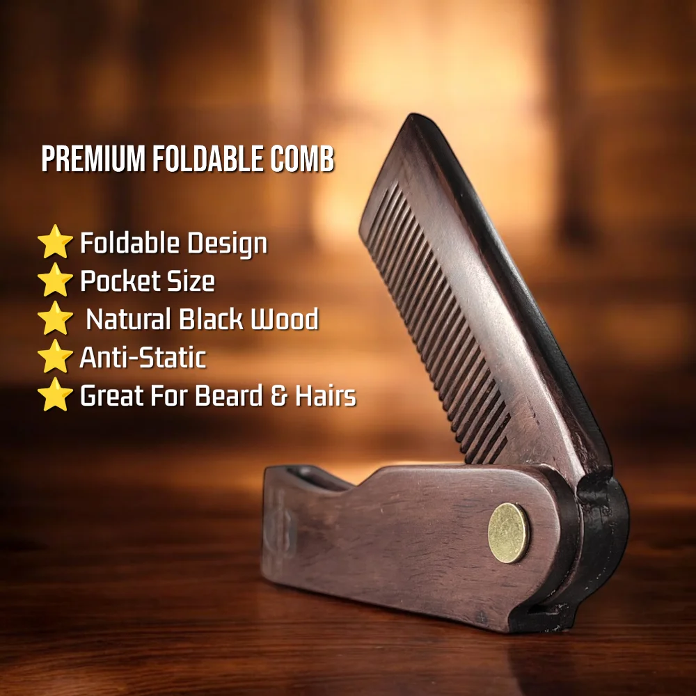 Gracemen Beard Kit - Retro Beard Brush & Premium Folding Comb & Stainless Steel Scissors Grooming Set for Men With Bag & PU Case