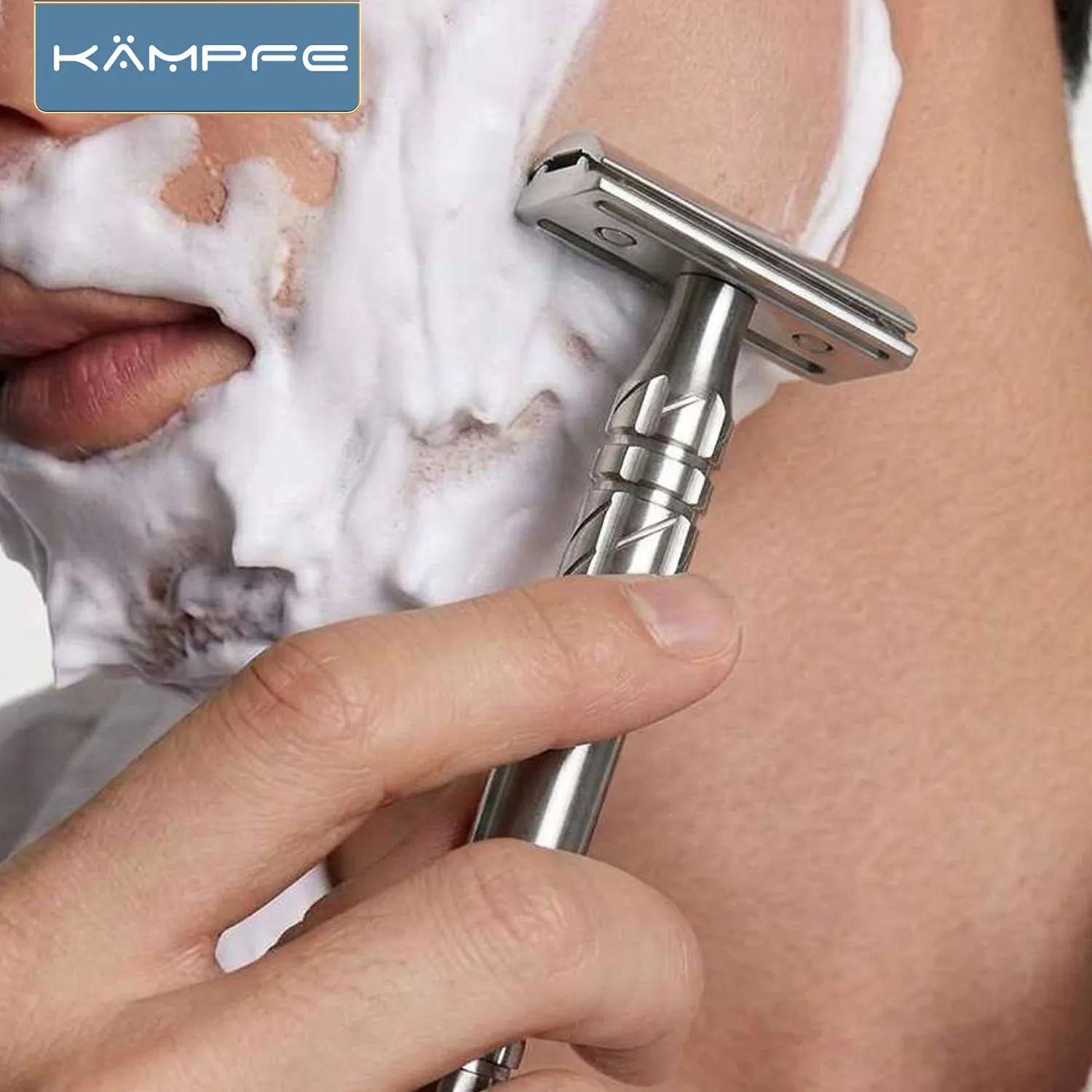 KAMPFE CNC machining Aluminum Alloy Double sided Safety Shaver Men's Gift razor for Non-slip Handle with 5 replacement blade New