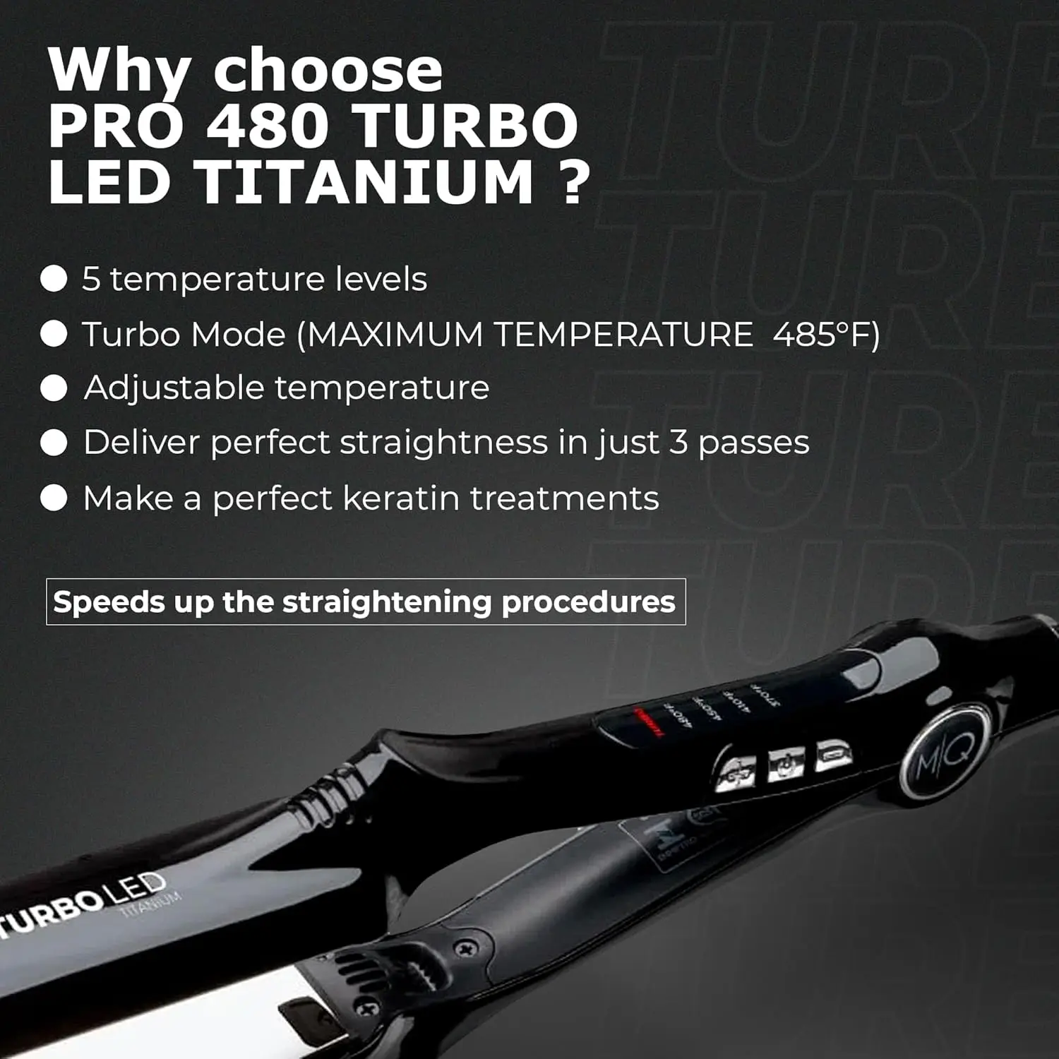 MQ Hair Straightening Titanium Flat Bivolt Iron 480°F Turbo Anatomic Design, Ultra-Smooth, Mirror Effect - 3 Passes