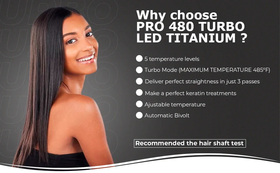 MQ Hair Straightening Titanium Flat Bivolt Iron 480°F Turbo Anatomic Design, Ultra-Smooth, Mirror Effect - 3 Passes