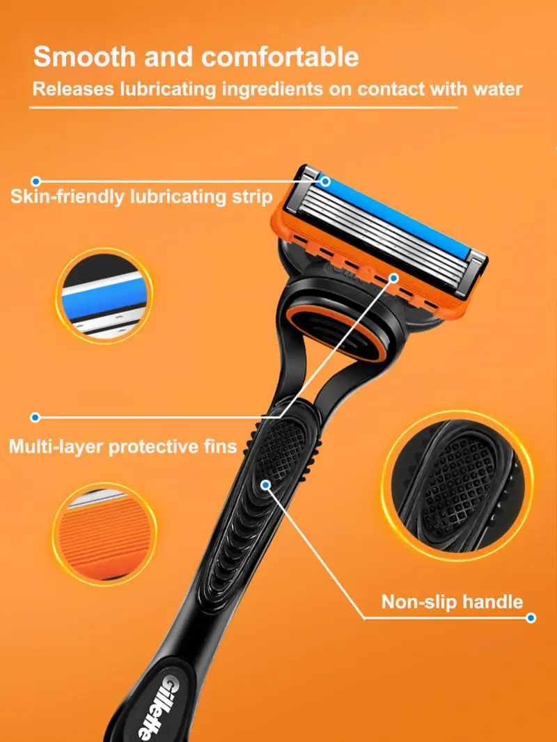 Gillette Fusion 5 Razor Men's Shaving Set 5 Layers Safety Manual Shaving Head Anti-Friction Blade Beard Shaver Refills Self Care