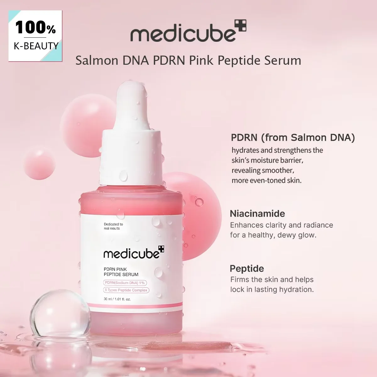 Medicube Salmon DNA PDRN Pink Peptide Serum,Smooth&Fast-Absorbing,Refreshing&Non-Sticky,Korean Skincare,K-Beauty,Korean Makeup