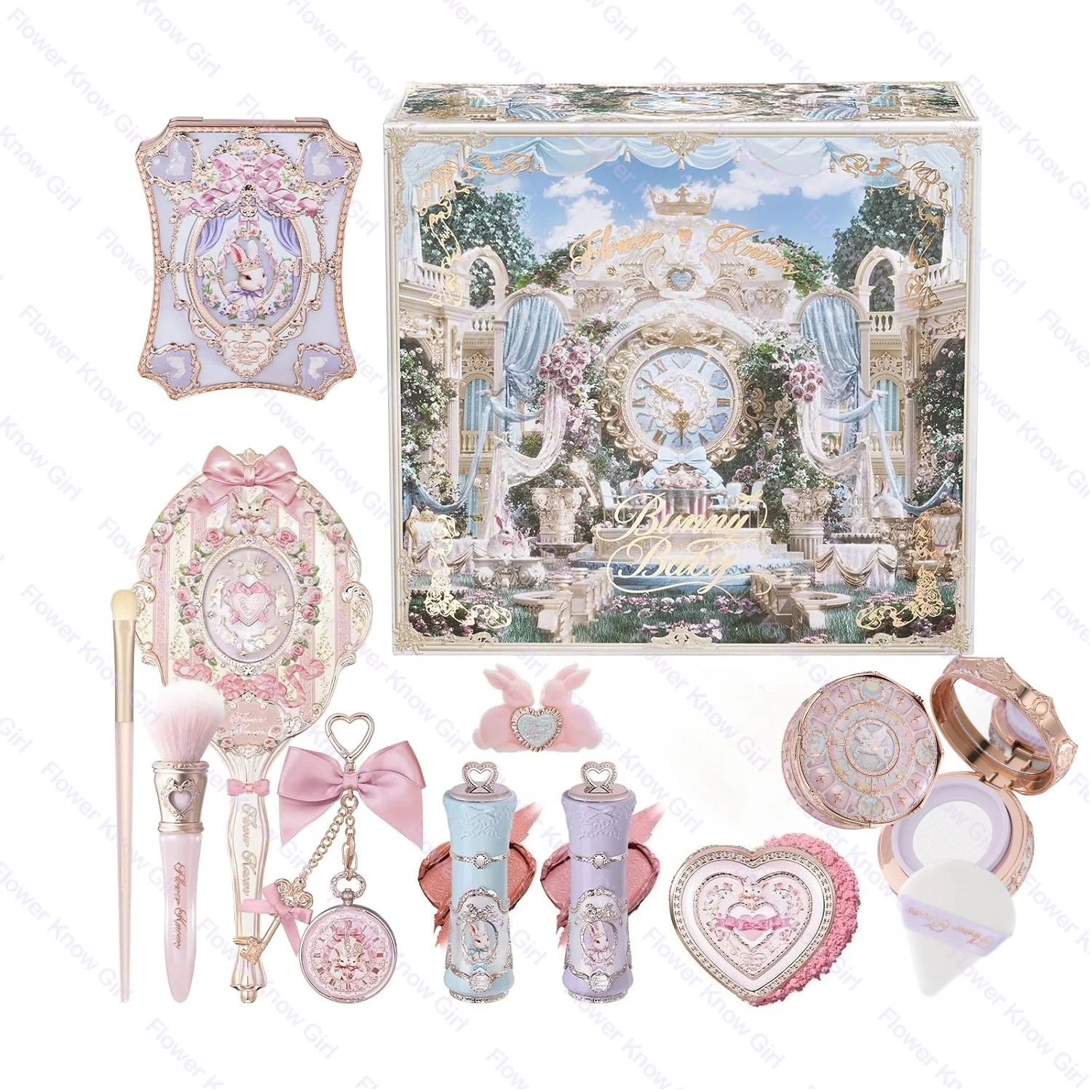 Flower Knows Full Makeup Kit Luxury Gift Box Eyeshadow Palette Blush Lip Cream Hand Mirror Hair Clip Bag Pendant Cute Beauty Cos