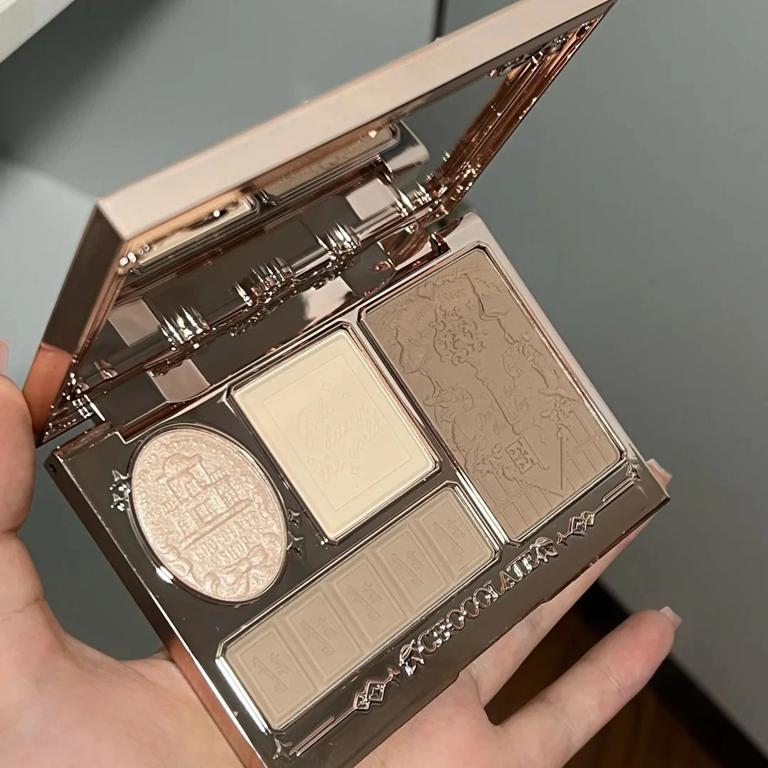 Flower Knows Chocolate Contour Palette Highlighter Face Sculpting Makeup Waterproof Long Lasting Bronzer Nose Vegan Beauty