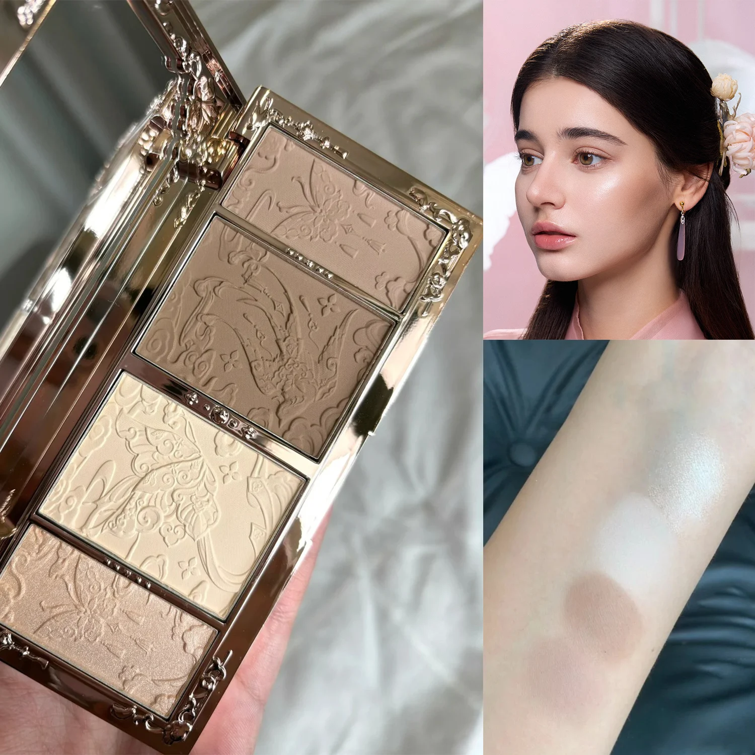 Flower Knows Chocolate Contour Palette Highlighter Face Sculpting Makeup Waterproof Long Lasting Bronzer Nose Vegan Beauty