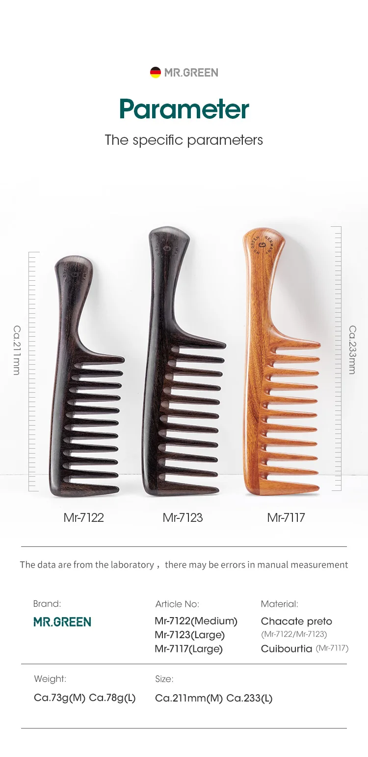MR.GREEN Natural Wood Comb Wide Tooth Wet Hair Combs Anti-Static Styling Comb for Long Hair Head Acupuncture Point Massage