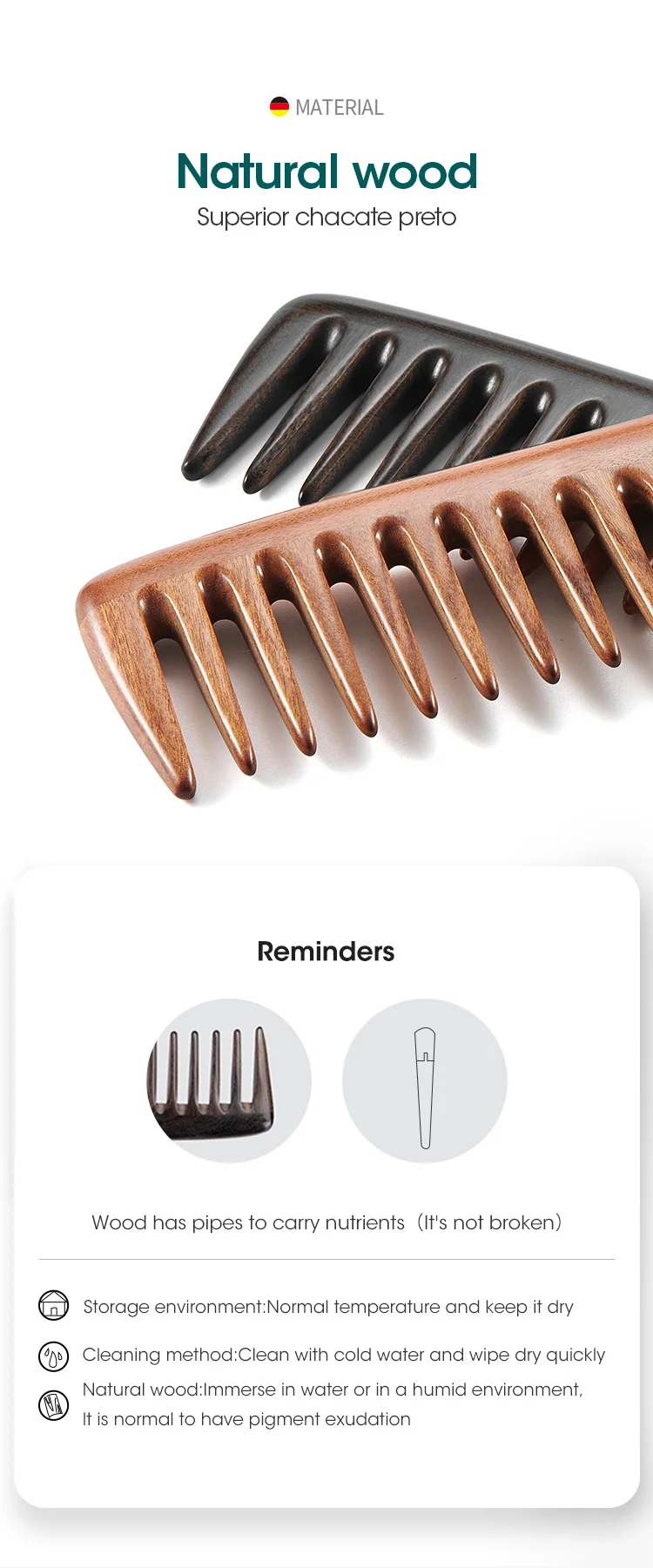 MR.GREEN Natural Wood Comb Wide Tooth Wet Hair Combs Anti-Static Styling Comb for Long Hair Head Acupuncture Point Massage