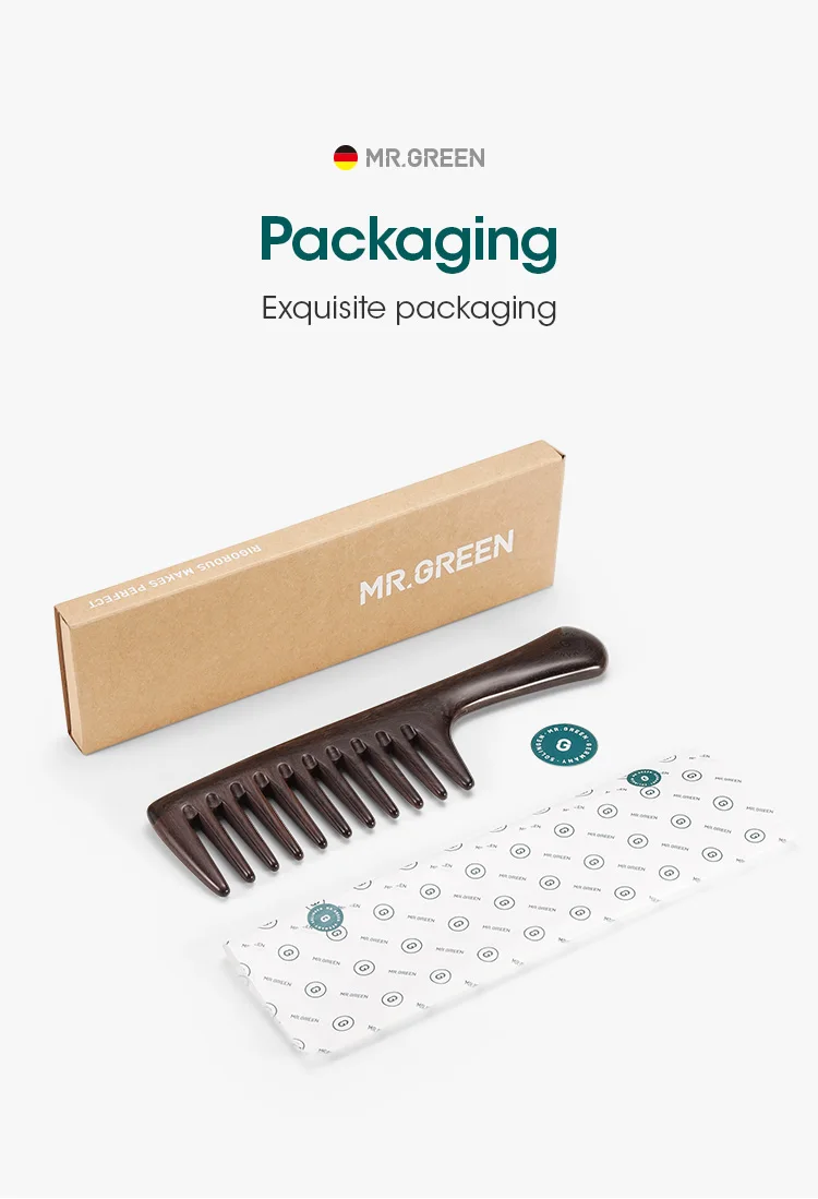 MR.GREEN Natural Wood Comb Wide Tooth Wet Hair Combs Anti-Static Styling Comb for Long Hair Head Acupuncture Point Massage
