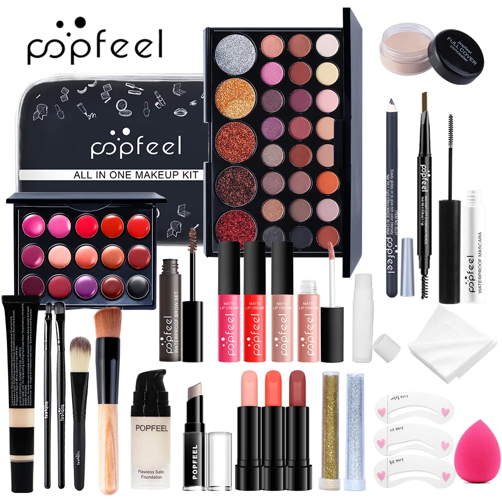 All in One Makeup Kit Full Makeup Kit Gift for Women Teen Girl Nude Eyeshadow Foundation Primer Brush Nude Lipgloss