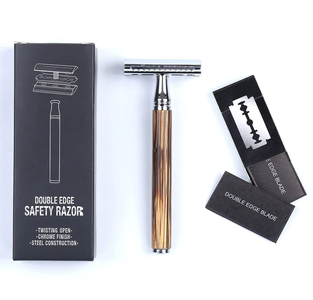 Men Safety Shaving Razor Natural Bamboo Handle Double Edge Comb Head Classic Manual Shaver Classic Mens Shaving Blade Set