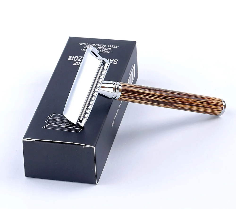 Men Safety Shaving Razor Natural Bamboo Handle Double Edge Comb Head Classic Manual Shaver Classic Mens Shaving Blade Set