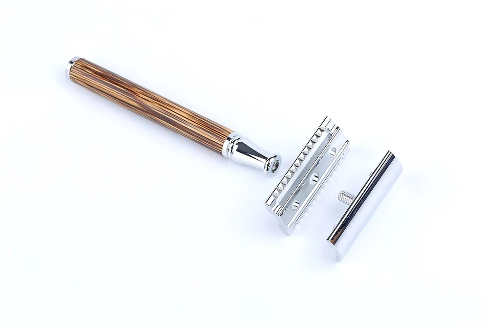 Men Safety Shaving Razor Natural Bamboo Handle Double Edge Comb Head Classic Manual Shaver Classic Mens Shaving Blade Set