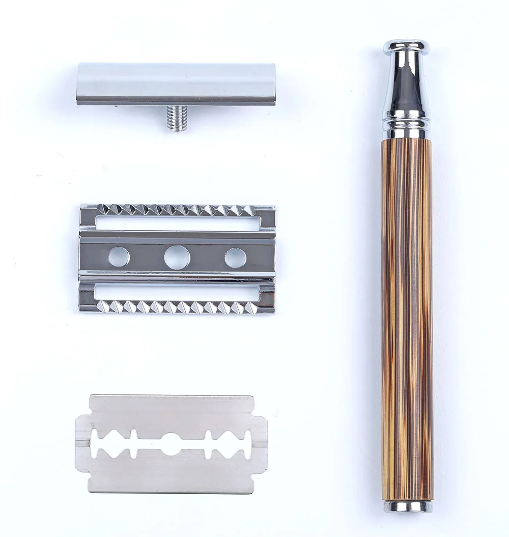 Men Safety Shaving Razor Natural Bamboo Handle Double Edge Comb Head Classic Manual Shaver Classic Mens Shaving Blade Set