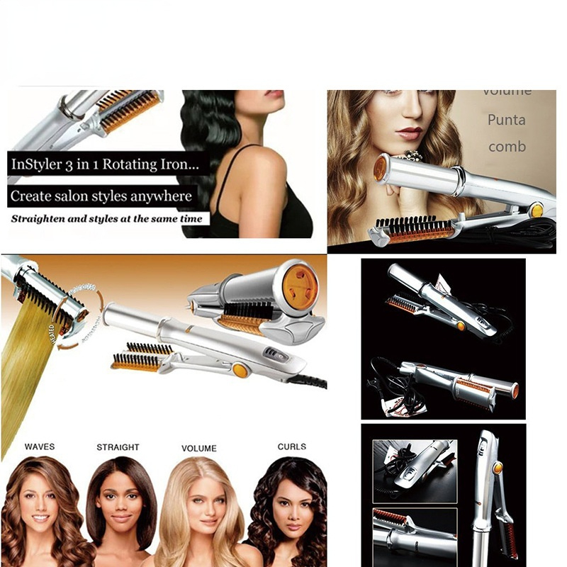 Hair Curling Iron Max 2-Way Rotating Hair Curler 2 In 1 Electric Heating Straightening Hair Curler Brushes Instyler Professional