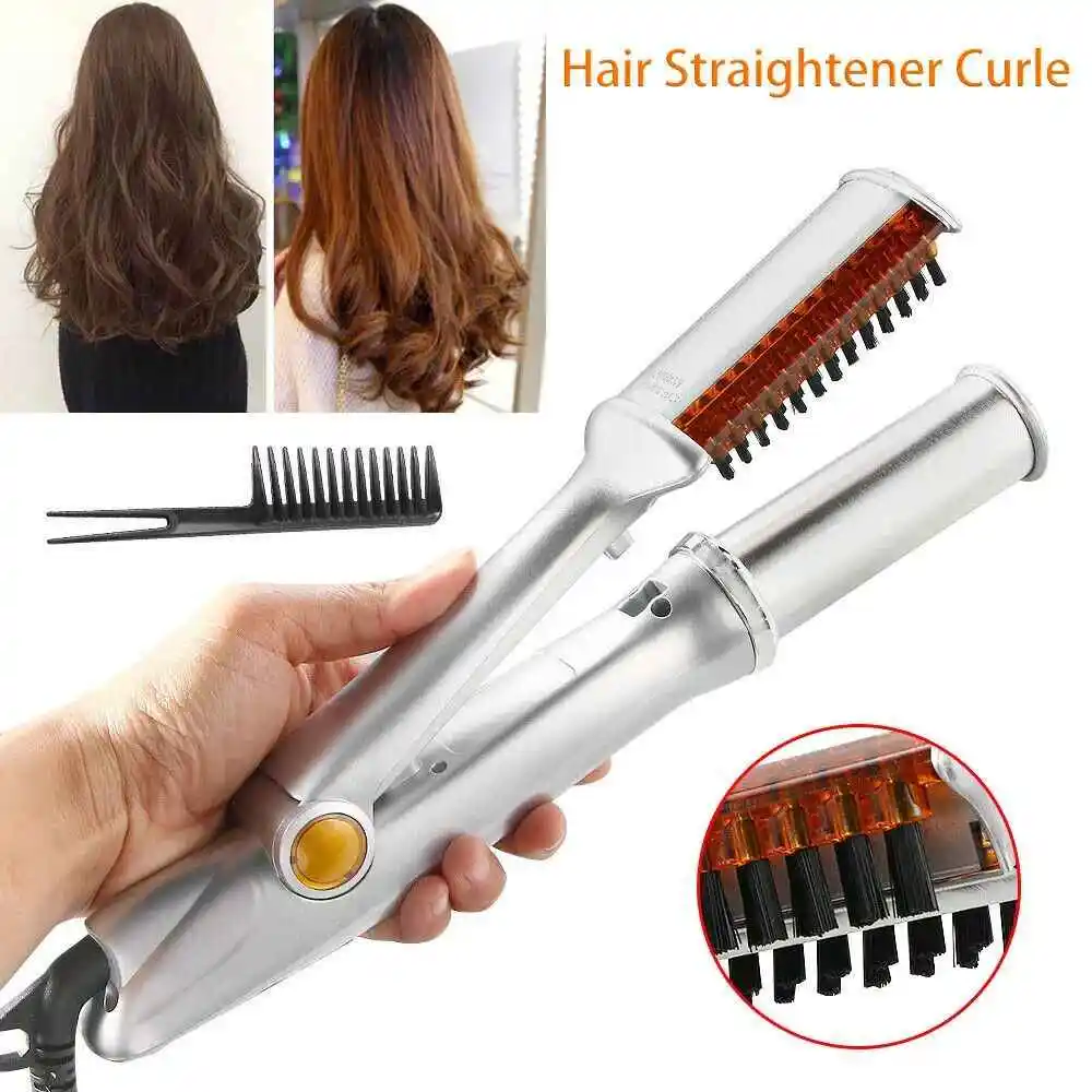 Hair Curling Iron Max 2-Way Rotating Hair Curler 2 In 1 Electric Heating Straightening Hair Curler Brushes Instyler Professional