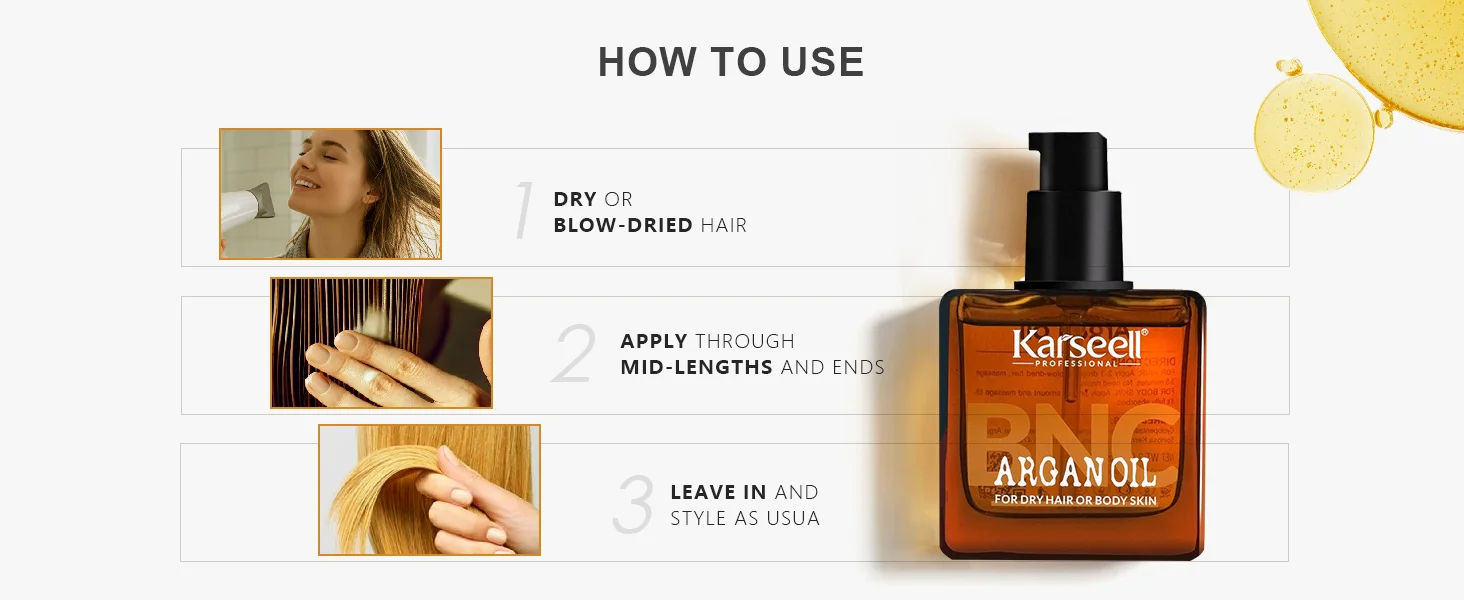 Karseell BNC Lightweight Argan Oil Hair Treatment for Dry Damaged And Frizzy Hair Leave-In Hair Oil for Color-Treated Bleached