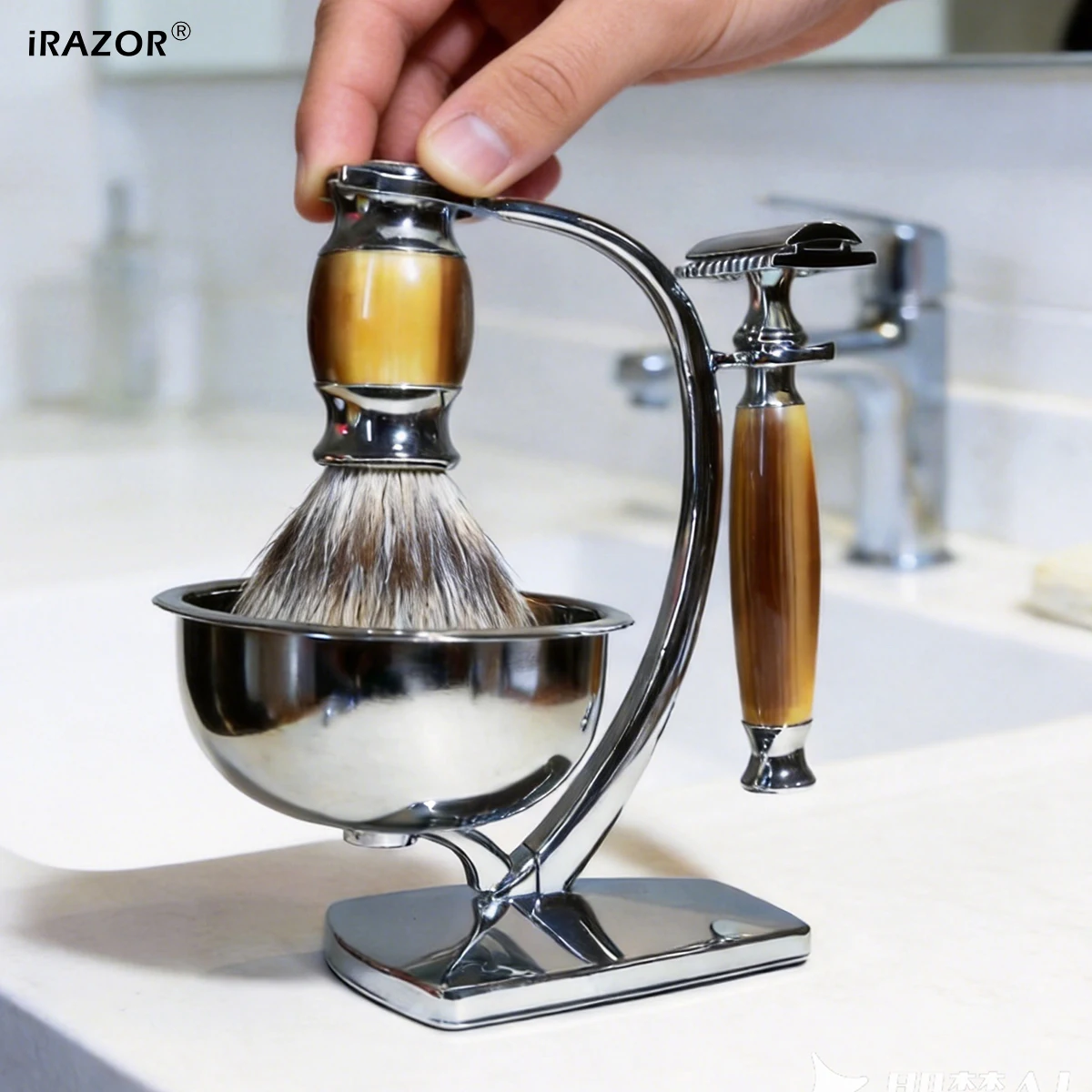 iRAZOR Classic Men's DE Double Edge Safety Razor Kit with 10 Blades Silvertip Shaving Brush Bowl Wet Shaving Grooming Gift Set