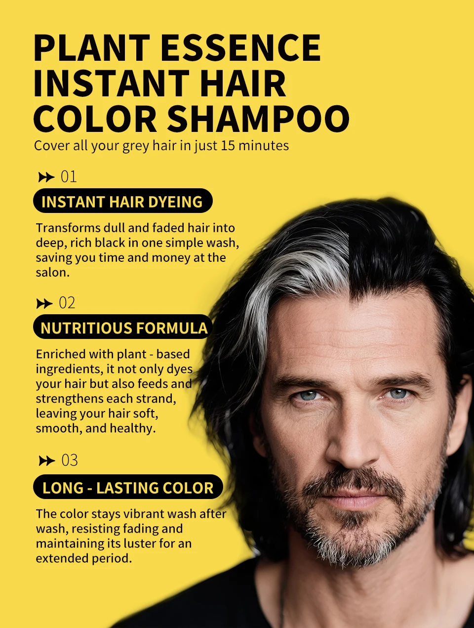 3 In 1 Herbal Healthy Hair Dyeing 500ml Black Hair Dye Shampoo For Men Women Plant Instant Color Shampoo Ginger Black Hair Dye