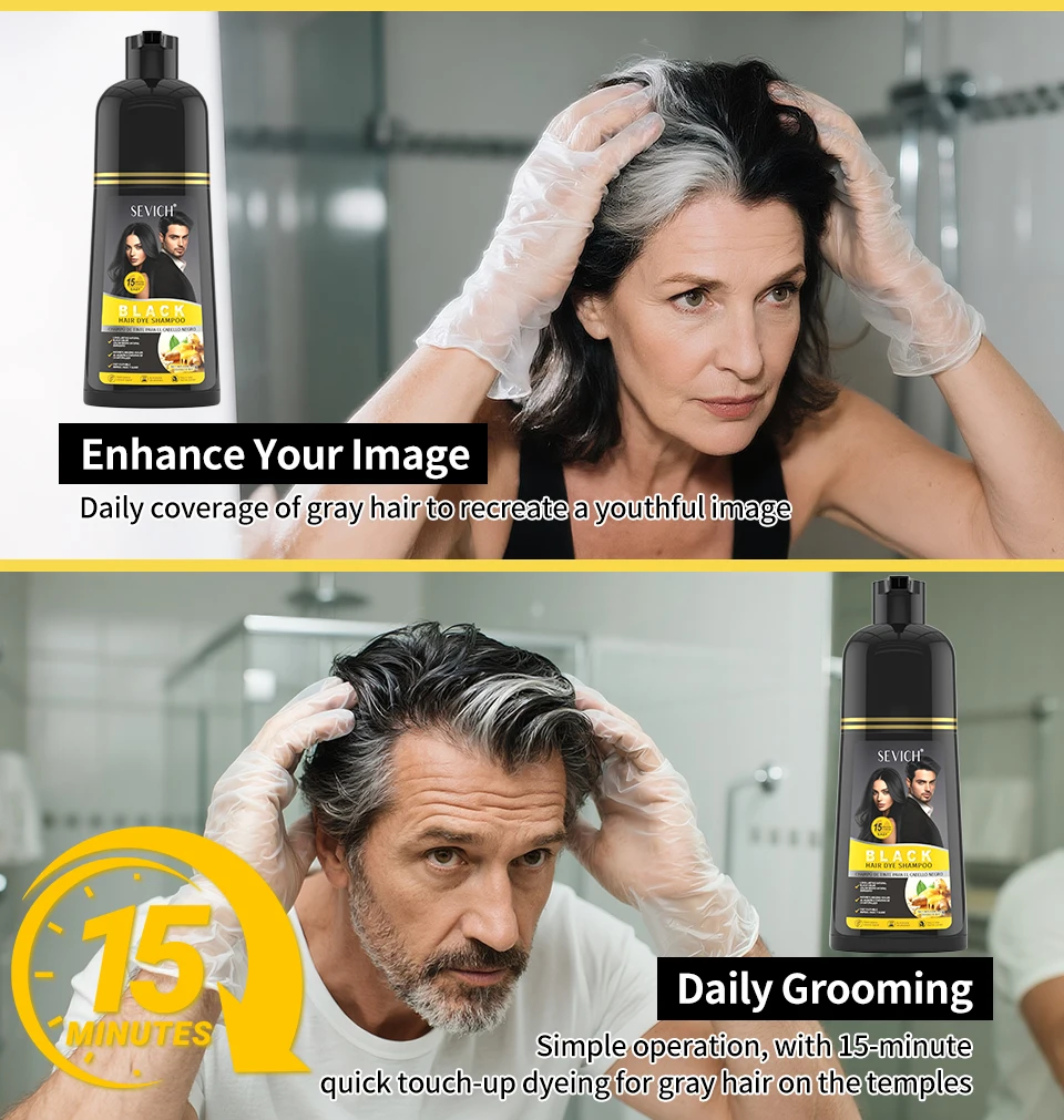 3 In 1 Herbal Healthy Hair Dyeing 500ml Black Hair Dye Shampoo For Men Women Plant Instant Color Shampoo Ginger Black Hair Dye
