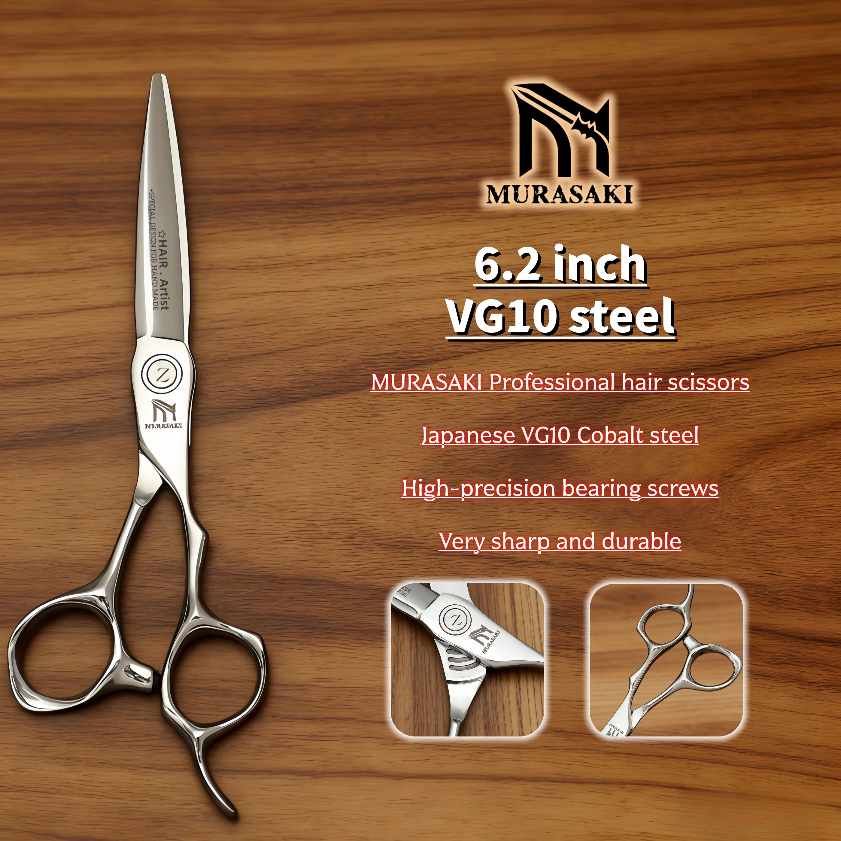 MURASAKI 6.2 inch Hairdressing Scissors, Japanese VG10 Steel Professional Barber Shears, Salon High Quality Hair Cutting Machine