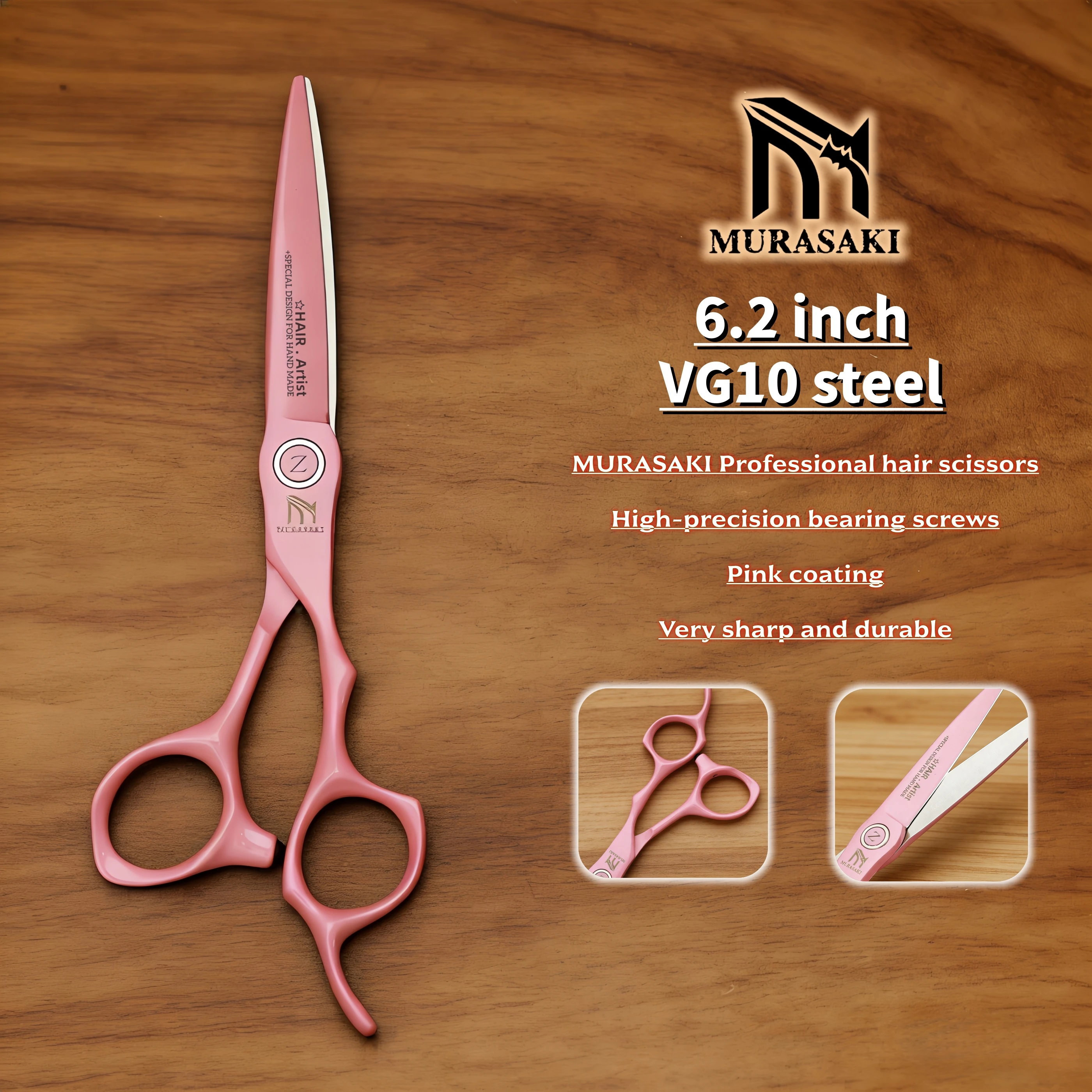 MURASAKI 6.2 inch Hairdressing Scissors, Japanese VG10 Steel Professional Barber Shears, Salon High Quality Hair Cutting Machine