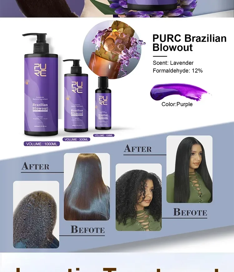 PURC Keratin Straightening Treatment Brazilian Keratin Hairs Treatment Curly Repair Smoothing Hair Care Lavender Salon Products