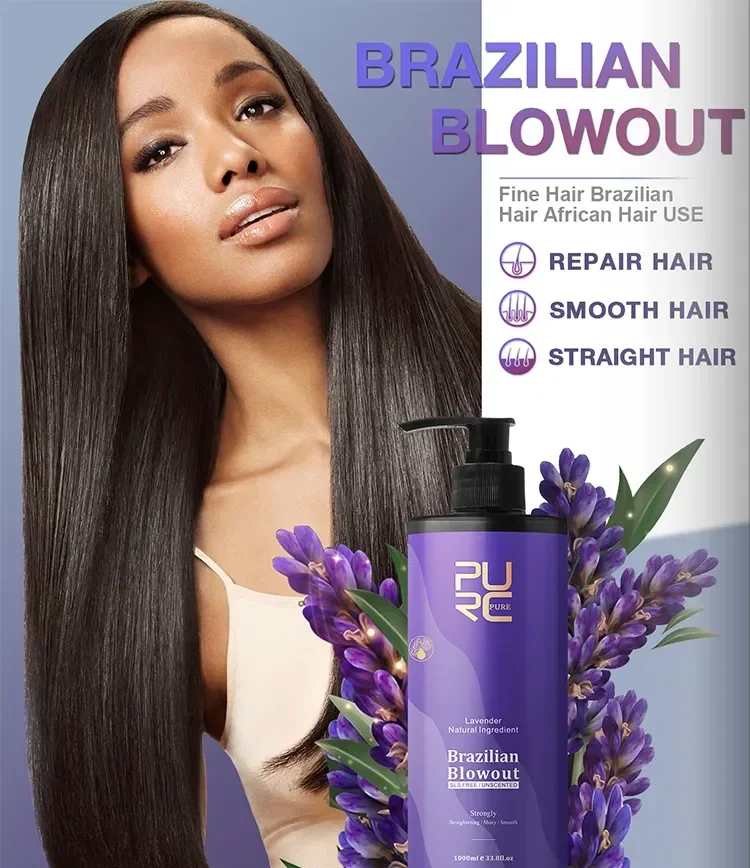 PURC Keratin Straightening Treatment Brazilian Keratin Hairs Treatment Curly Repair Smoothing Hair Care Lavender Salon Products