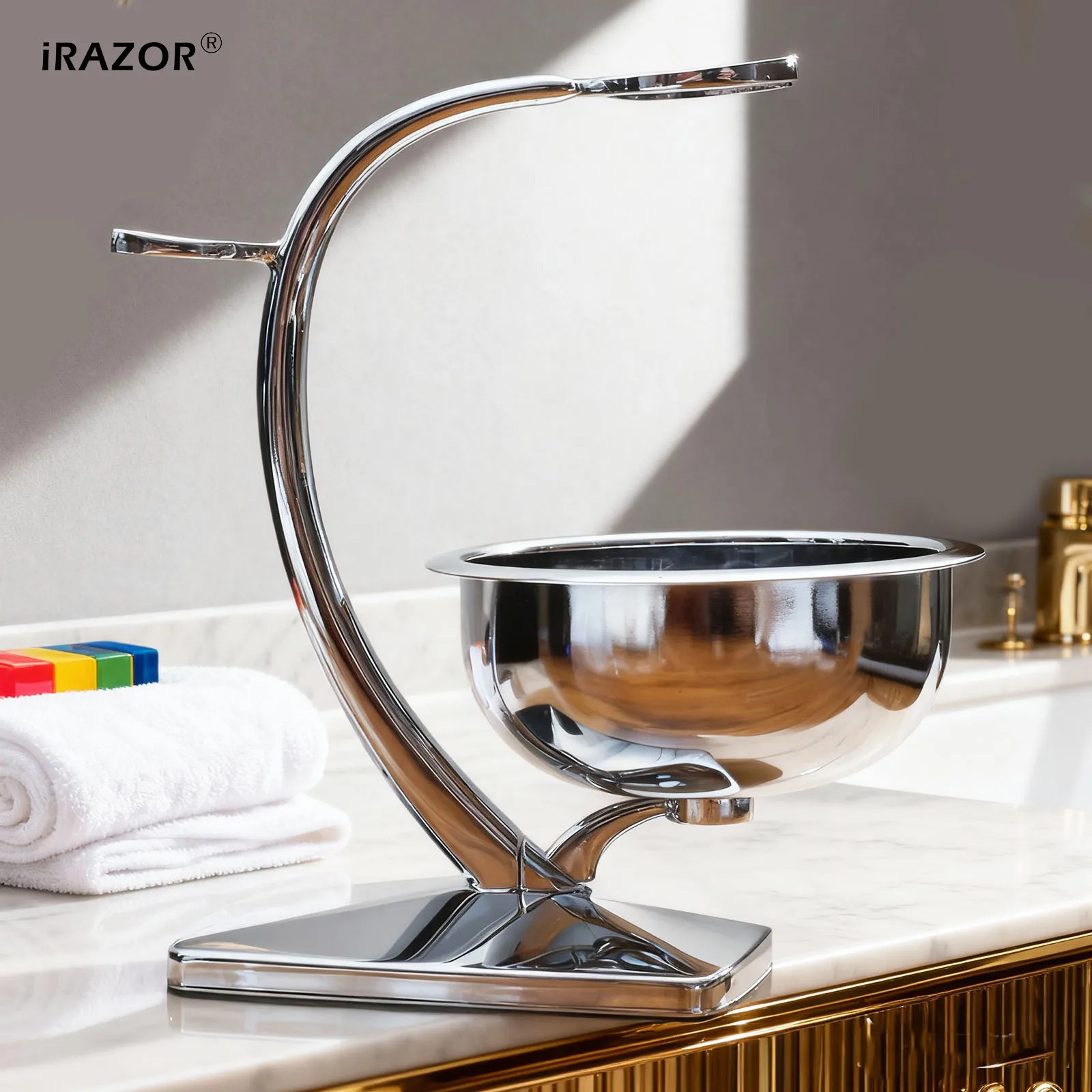 iRAZOR Shaving Bowl and Stand Set with Magnetic Base - 304 Steel Bowl & Chrome Plated Alloy Stand,Fit Most Razors and Brushes