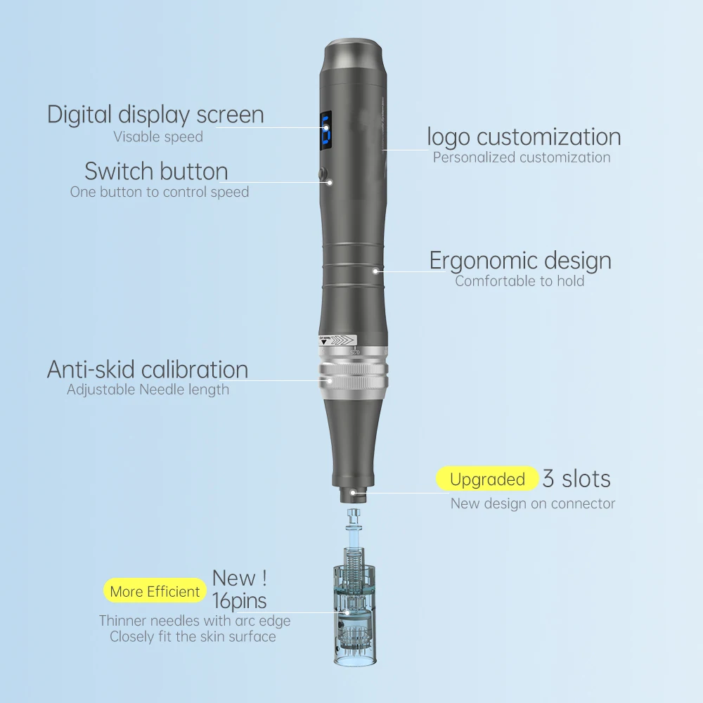 Microneedle Derma Roller Derma Pen M8 with 22pcs Needle Cartridges 0.25mm Microneedle Skin Care Tool for Men Women Home Use