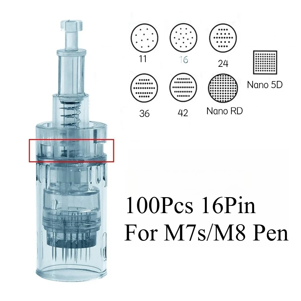 100Pcs 11/16/24/36/42pin Nano Disposable Replacement Cartridges Needles For Dr. Pen M8/M7S Derma Pen - Needle Length 0.25mm