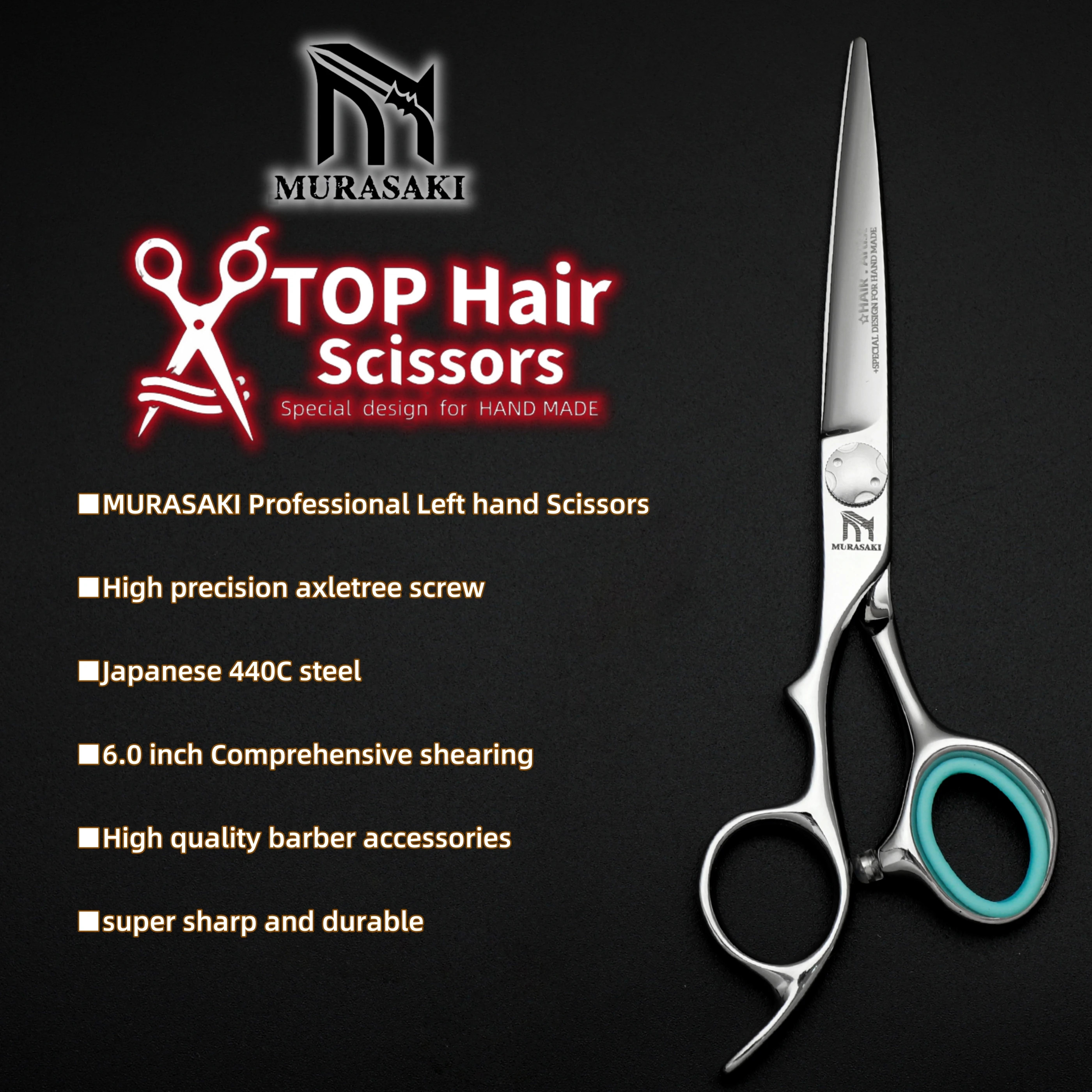Professional Left Hand Scissors,6-6.5-6.8 inch Hair Cutting Scissors,Japanese 440C Steel,High Quality Barbershop Accessories