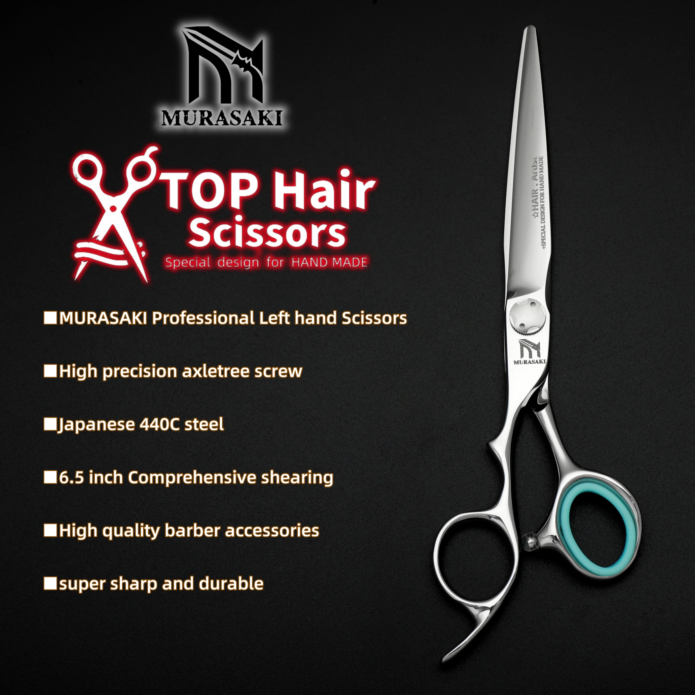 Professional Left Hand Scissors,6-6.5-6.8 inch Hair Cutting Scissors,Japanese 440C Steel,High Quality Barbershop Accessories