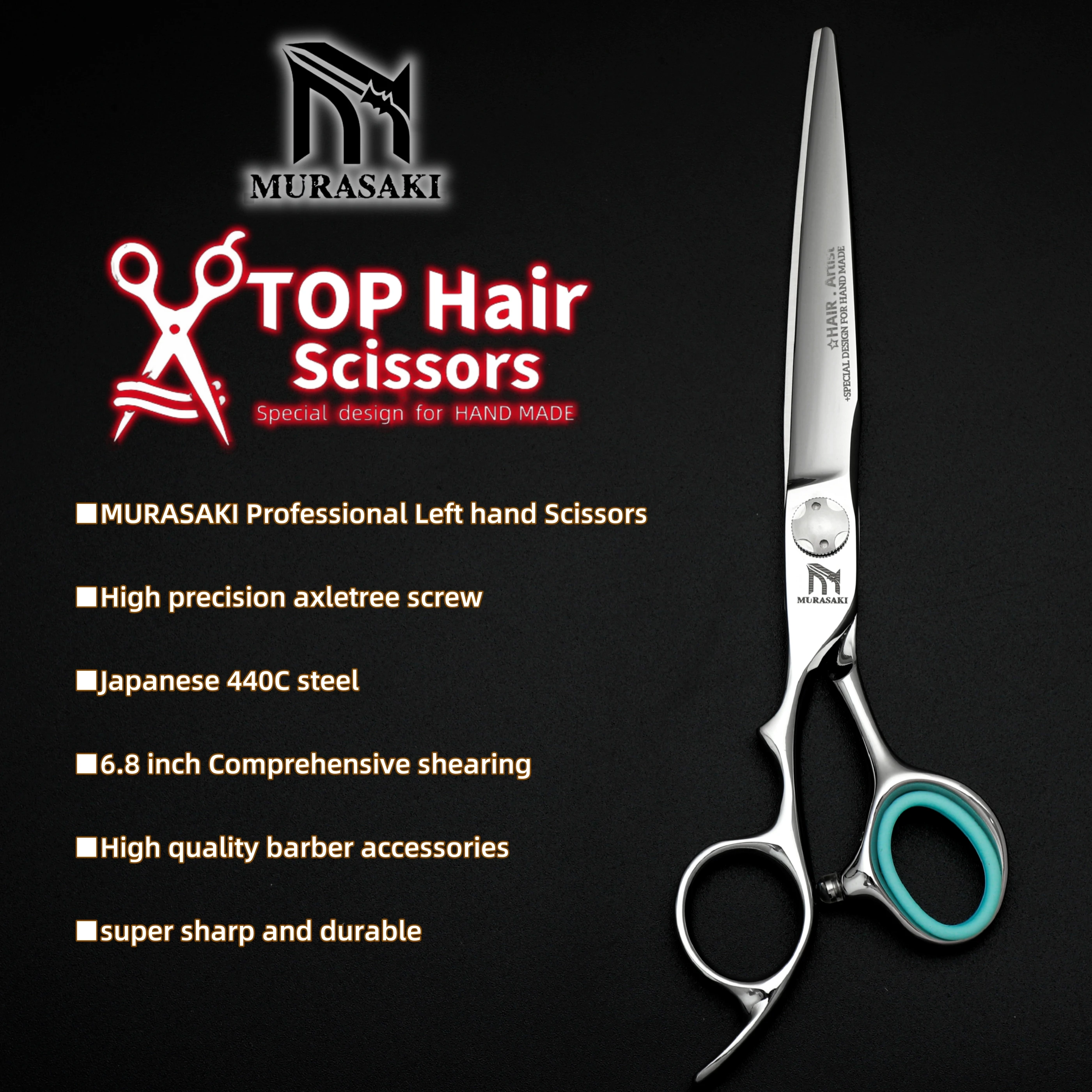 Professional Left Hand Scissors,6-6.5-6.8 inch Hair Cutting Scissors,Japanese 440C Steel,High Quality Barbershop Accessories