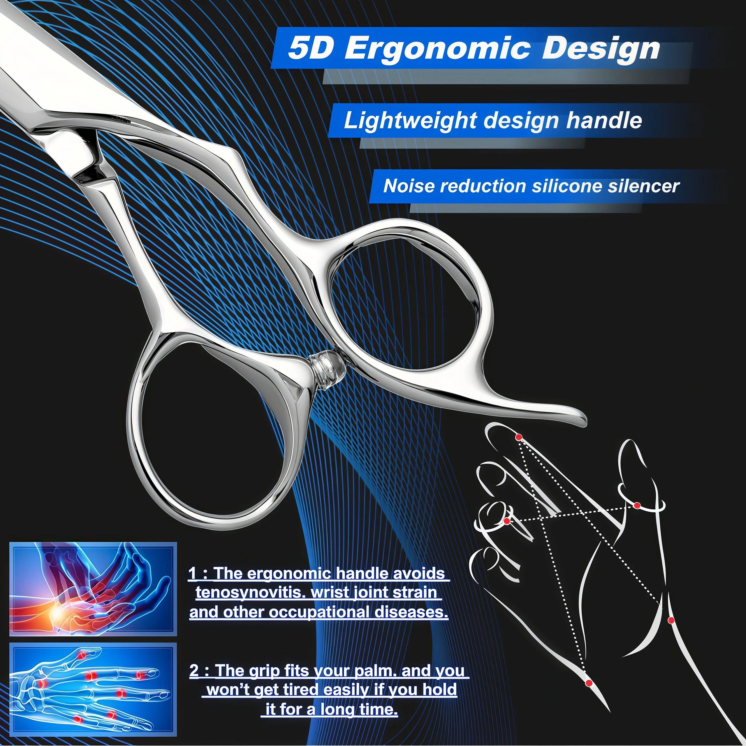 HISADA New Barber Scissors, 6.3-7.0 inch Professional Hair Cutting Scissors, Blind Hole Design Salon Scissors, Ergonomic Comfort