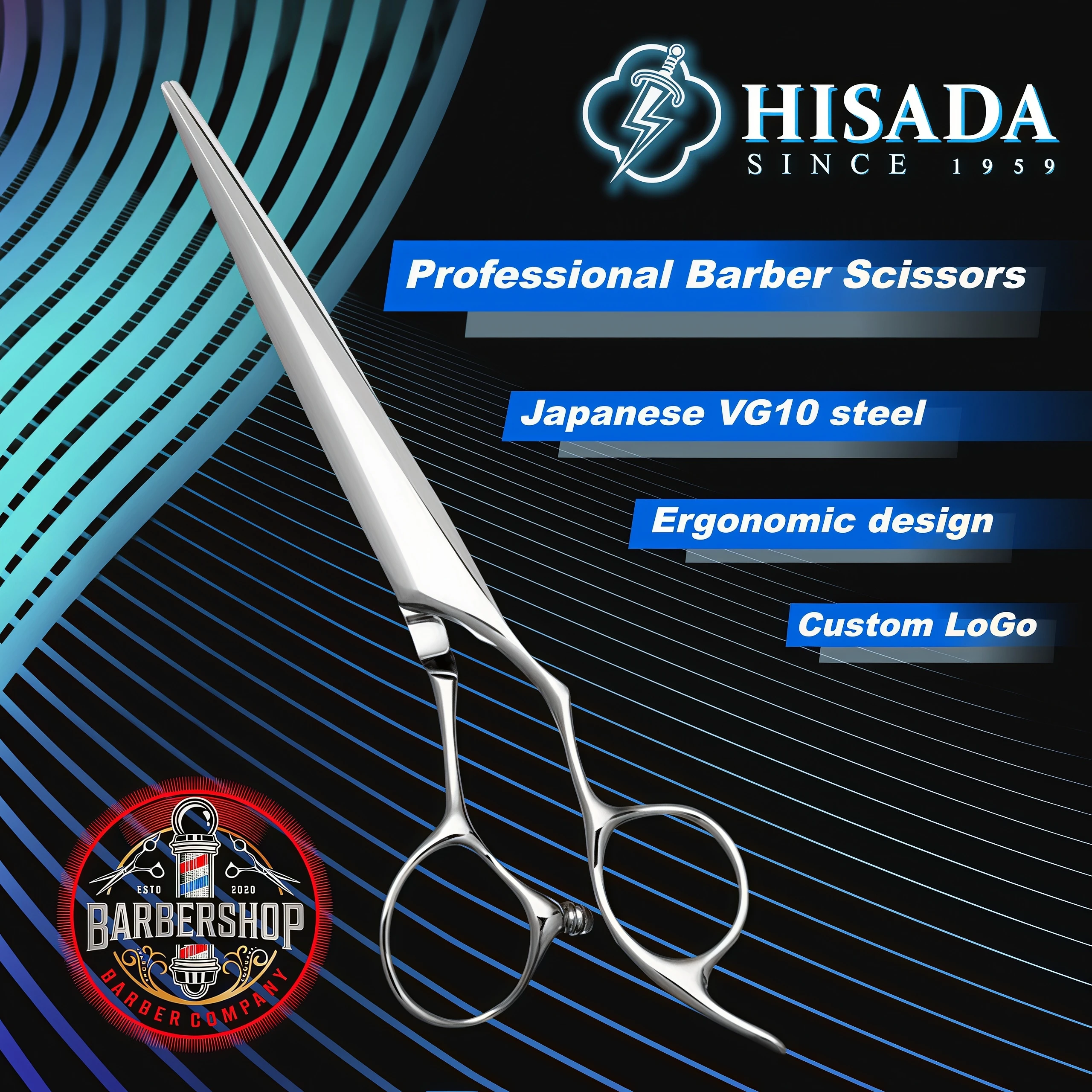 HISADA New Barber Scissors, 6.3-7.0 inch Professional Hair Cutting Scissors, Blind Hole Design Salon Scissors, Ergonomic Comfort