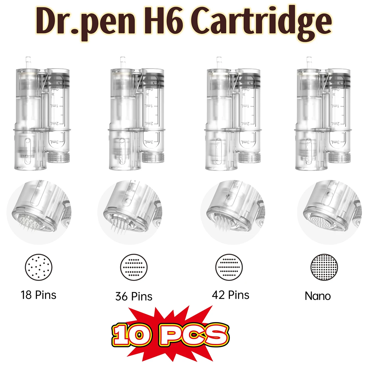 10 pcs Dr Pen H6 Cartridge Needle Cartridge Micro Needle 18Pins 36Pins 42Pins Nano Replacement Microneedling
