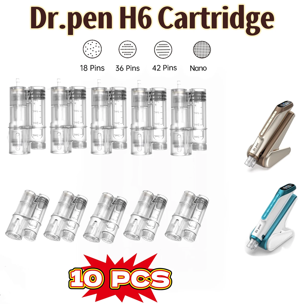 10 pcs Dr Pen H6 Cartridge Needle Cartridge Micro Needle 18Pins 36Pins 42Pins Nano Replacement Microneedling