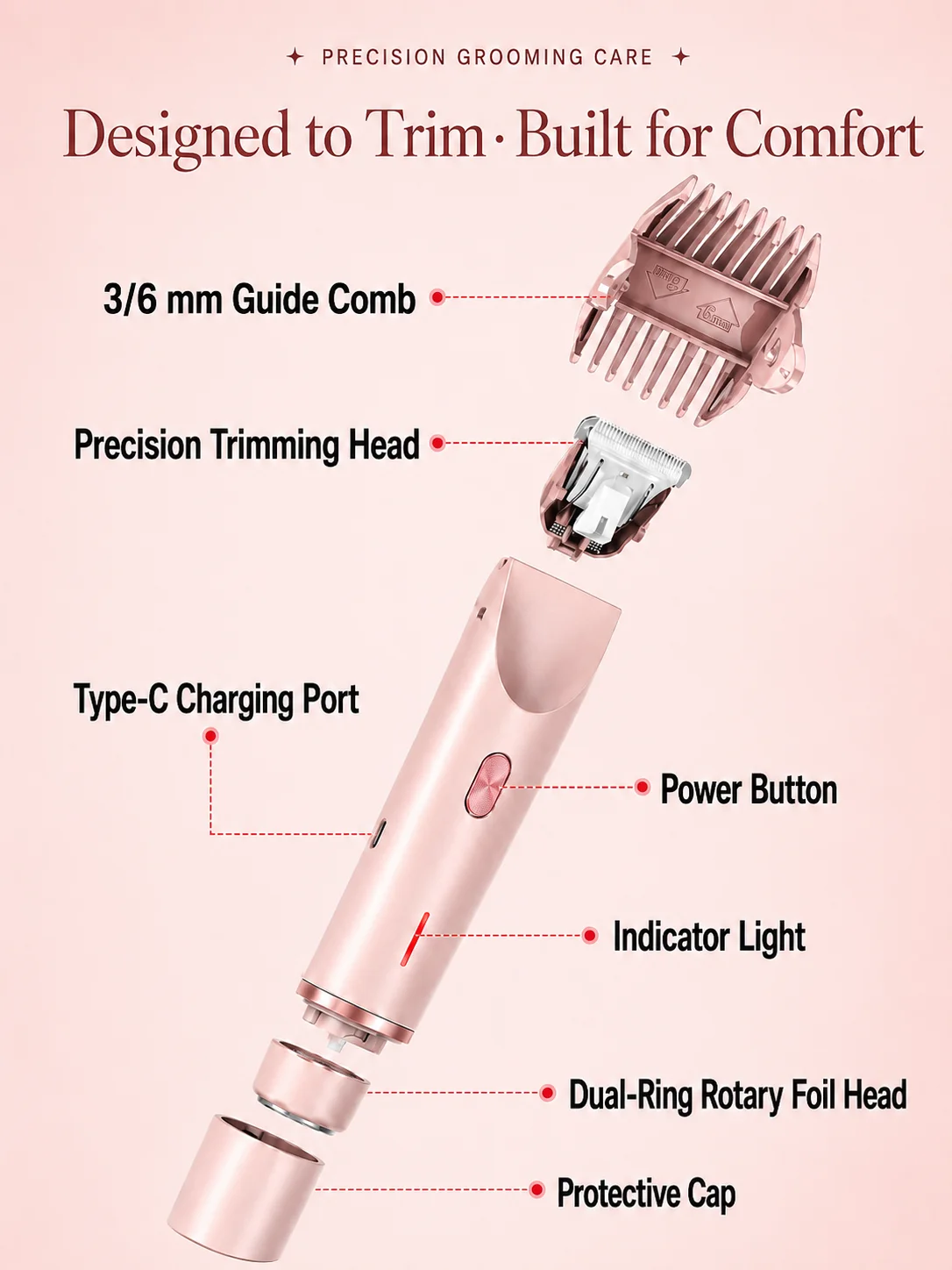 Bikini Trimmer for Women, Double Head Electric Hair Remover Shaver, Rechargeable Painless Body Groomer for Body Private Areas