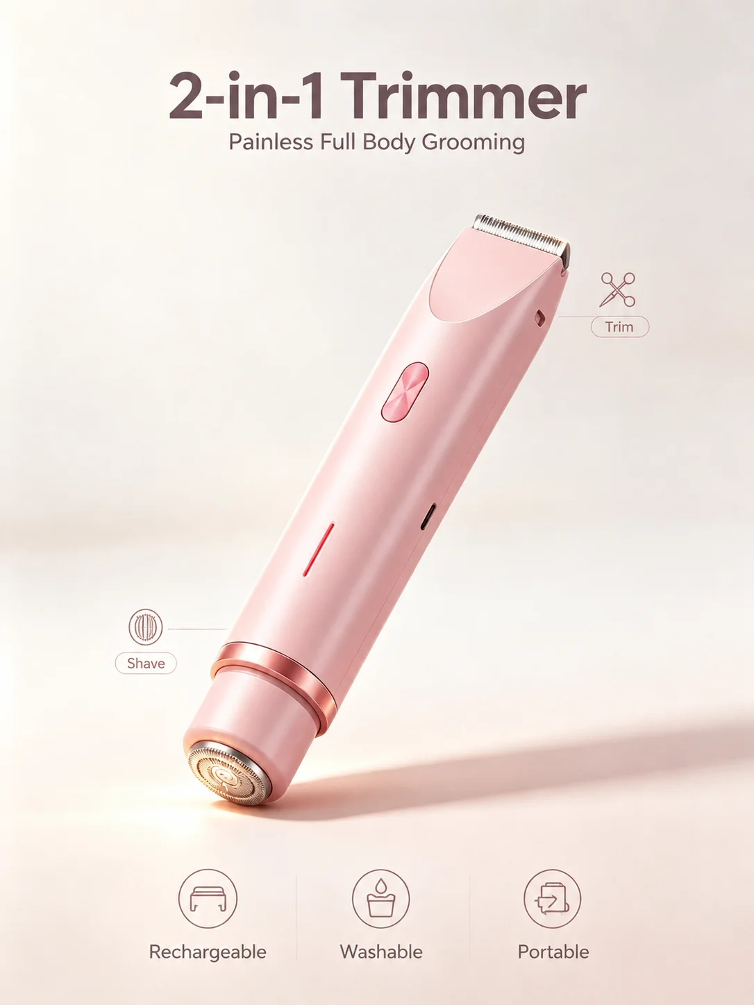 Bikini Trimmer for Women, Double Head Electric Hair Remover Shaver, Rechargeable Painless Body Groomer for Body Private Areas