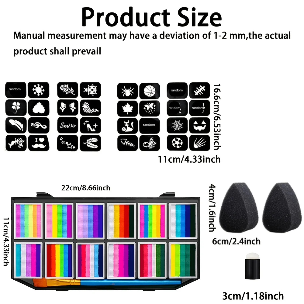EYIR 65 Colors Face Body Paint Kit with 32 Stencils Makeup Palette DIY Body Art Set Halloween Festival Party Face Painting Tools