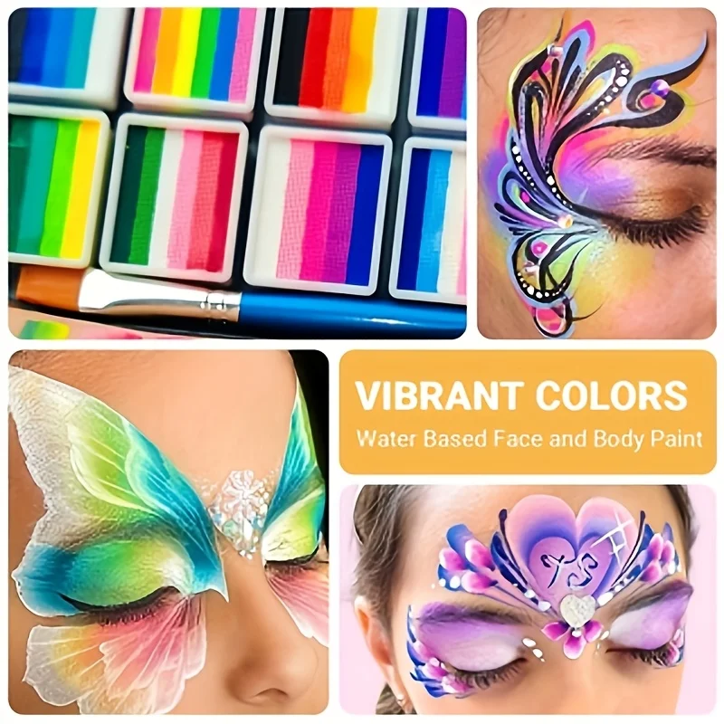 EYIR 65 Colors Face Body Paint Kit with 32 Stencils Makeup Palette DIY Body Art Set Halloween Festival Party Face Painting Tools