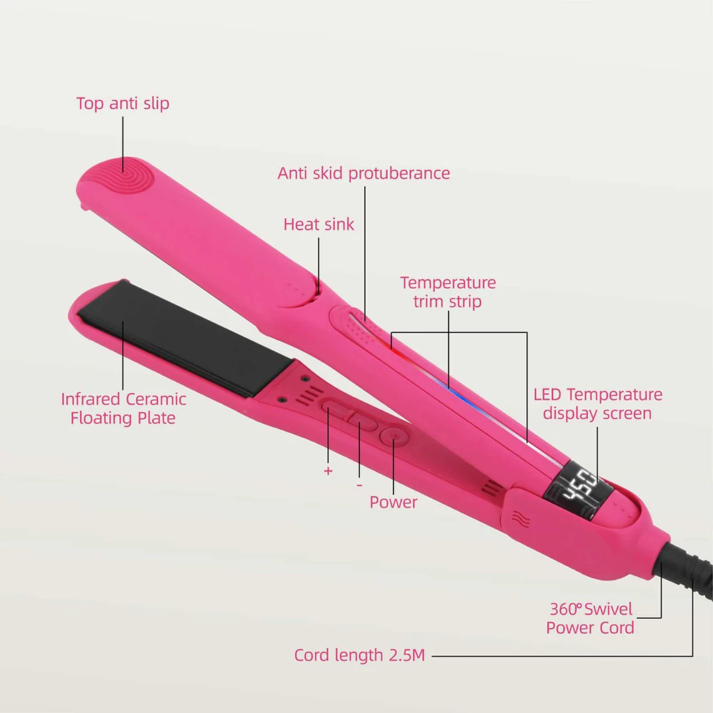 Infrared Hair Flat Iron 450°F Professional Hair Straightener Curler Ceramic Fast Heating Plate 230℃ Salon Hair Iron Dual Voltage