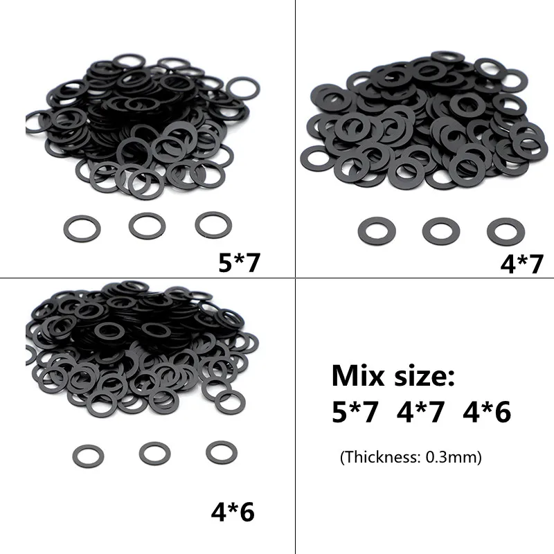 1000pcs/Lot New Black Graphite Gaskets For Screws Professional Hairdressing Scissors Accessories 3 Sizes Mix 5*7/4*6/4*7mm
