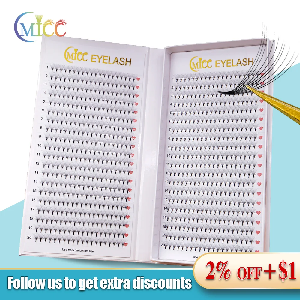 CMICC 40Line 3D 1600 Fans XXL Tray PBT Hybrid Pro Made Volume Eyelash Fan Sharp Pointy Stem Thin Root Premade Fan Lash Extension