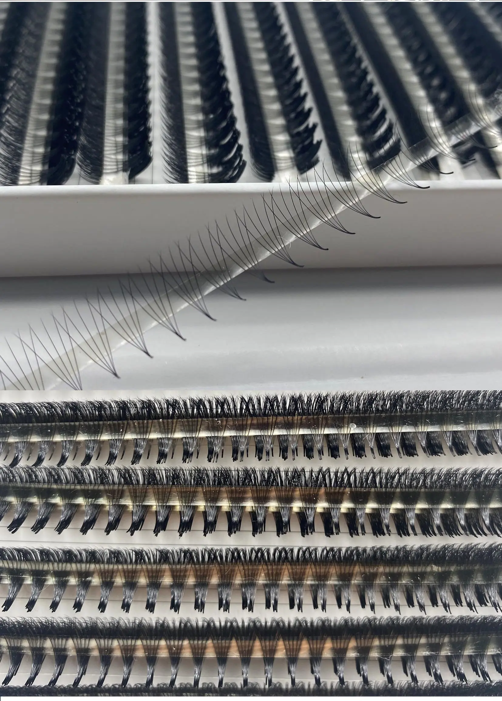 CMICC 40Line 3D 1600 Fans XXL Tray PBT Hybrid Pro Made Volume Eyelash Fan Sharp Pointy Stem Thin Root Premade Fan Lash Extension
